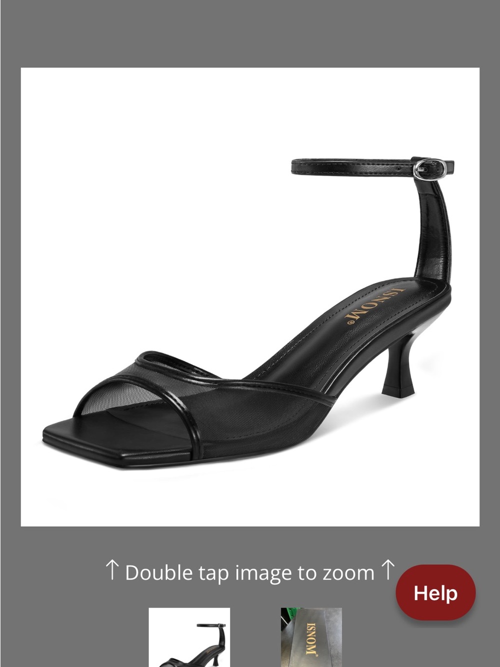 Isnom Black Ankle-Strap Mesh Kitten Heel Sandal